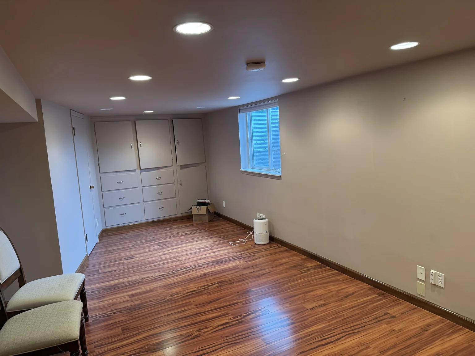 Finished painted room illustrating the appearance of visible interior surfaces