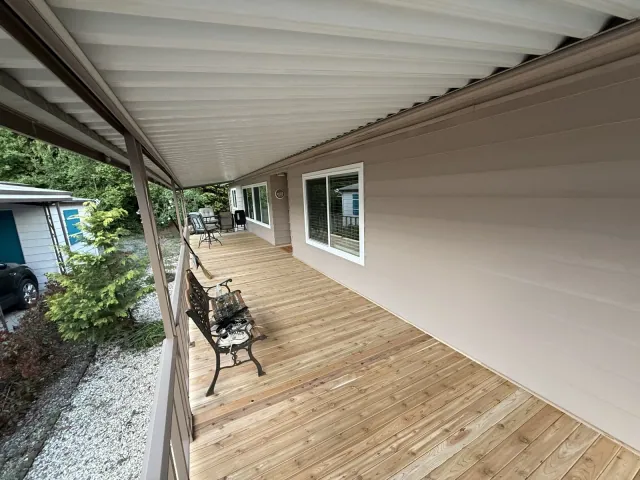 Painted exterior wall along the covered porch